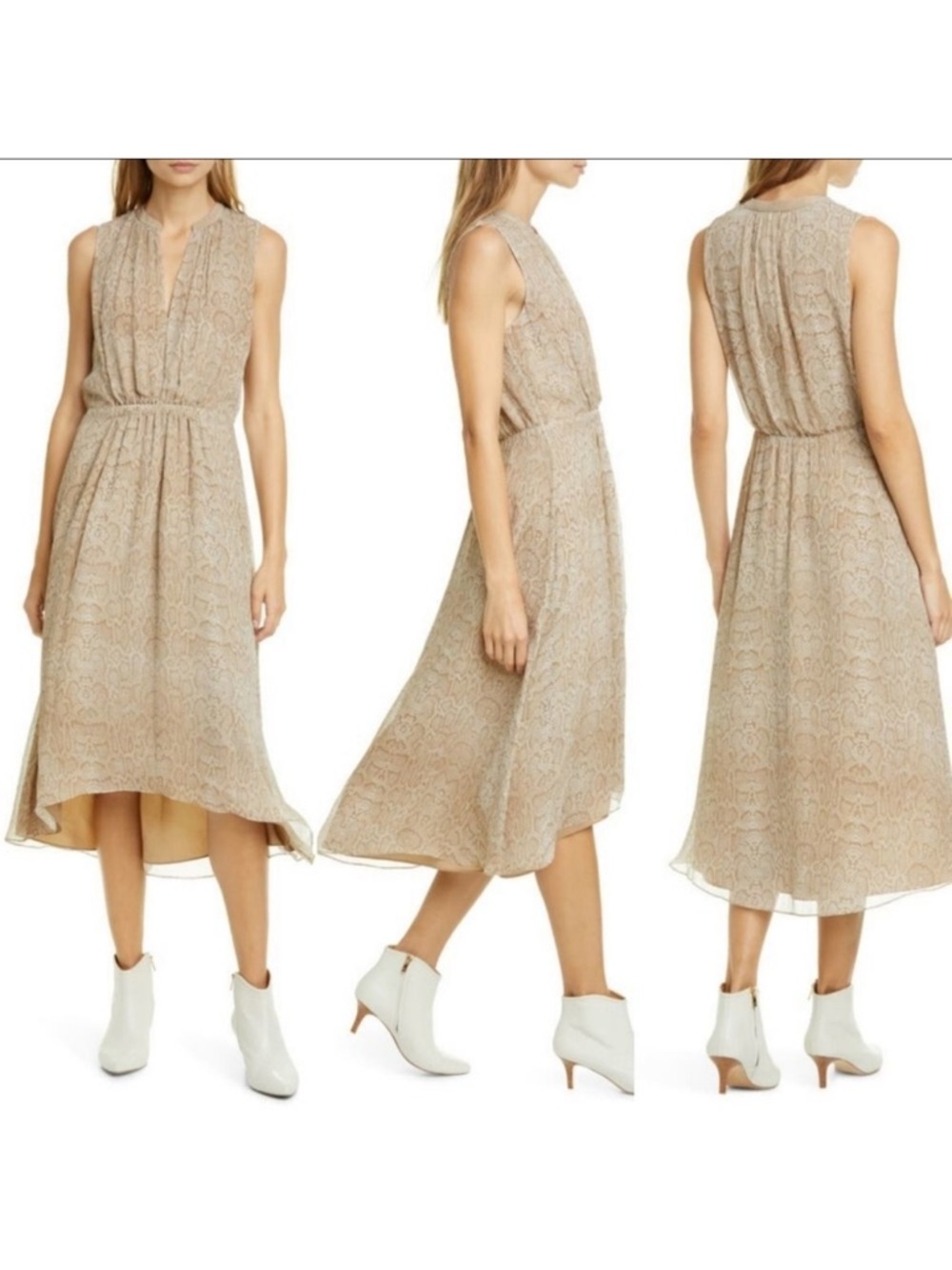 NWT JOIE Snake Print Silk Georgette Midi Dress S